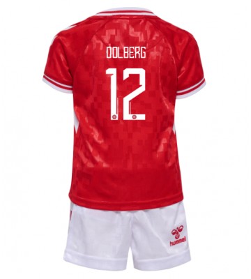 Lacne Dětský Futbalové dres Dánsko Kasper Dolberg #12 ME 2024 Krátky Rukáv - Domáci (+ trenírky)